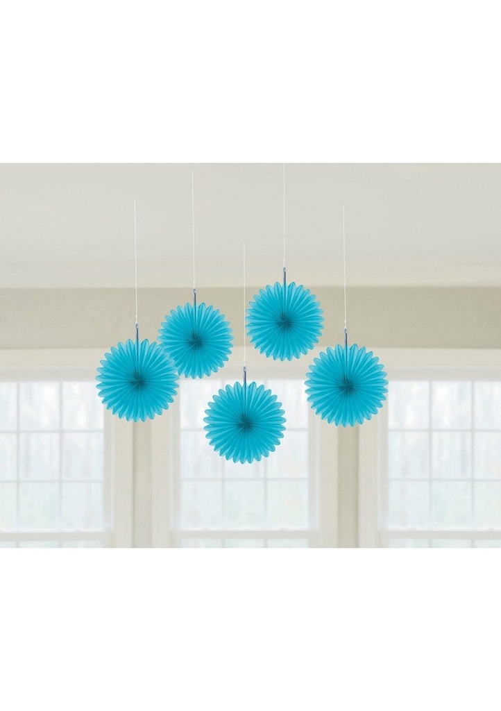 Turquoise Paper Mini Fan Decorations 15cm - 5pk