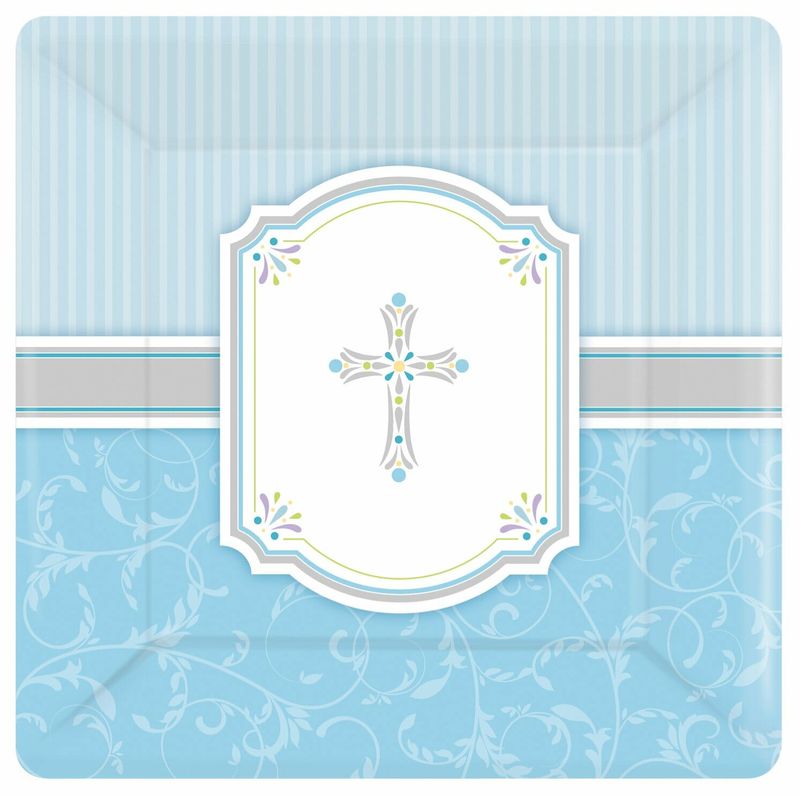 [593846] Blessings Blue Paper Plates 26cm - 8pk