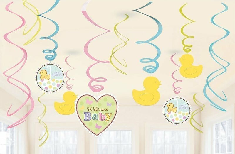 Baby Shower Tiny Bundle Plastic Hanging Swirl Decorations - 12pk