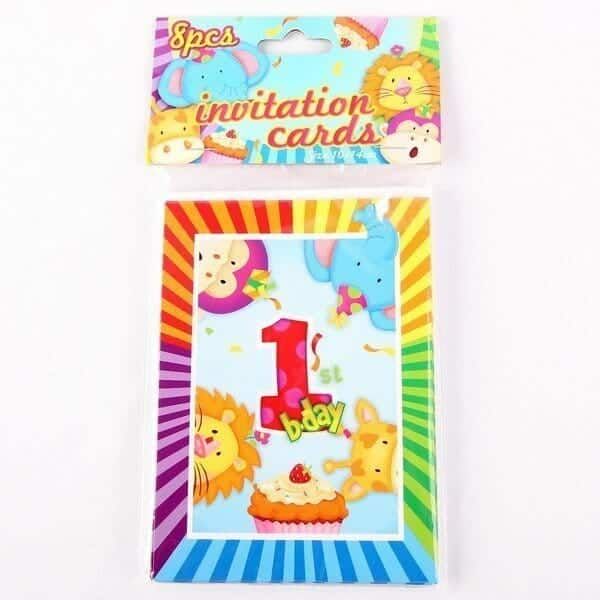 [42022] 1st Birthday Animals Invitations 10cm x 14cm - 8pk