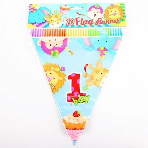 [42008-1] 1st Birthday Animals Plastic Flag Banner - 2.2m