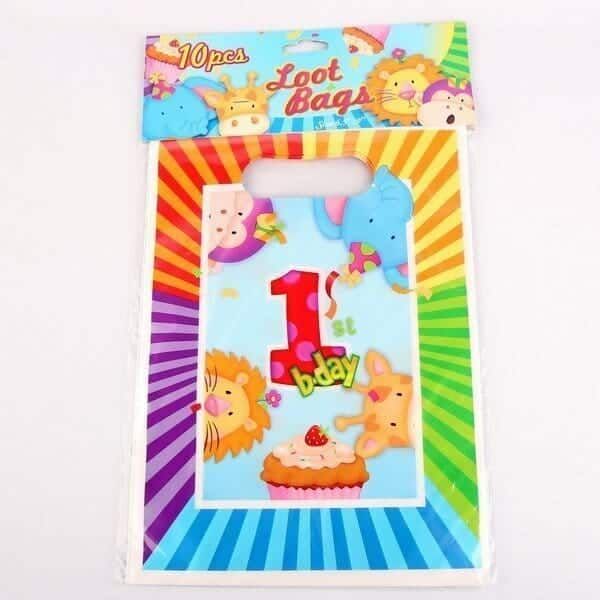 [41964] 1st Birthday Animals Plastic Party Bags - 10pk