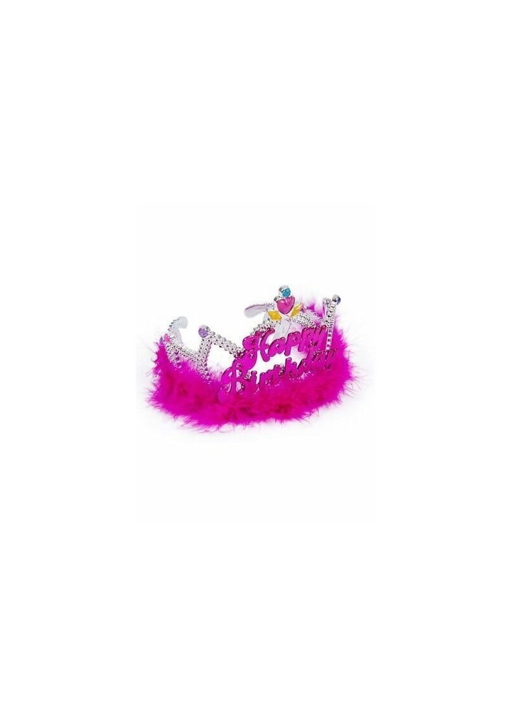 Tiara Fluffy Pink Happy Birthday - One Size