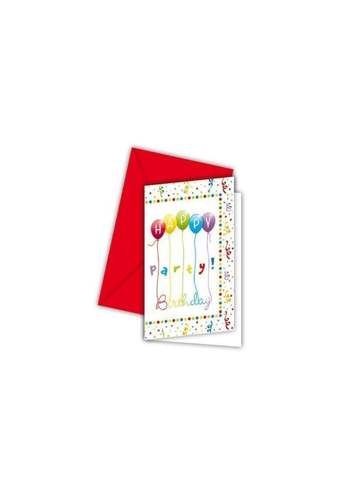 Happy Birthday Streamers Invitations & Envelopes  - 6pk