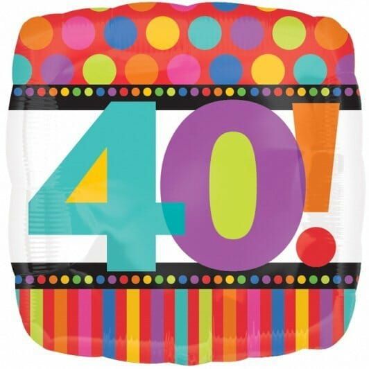 [11246301] Birthday No.40 Dots & Stripes 18'' Foil Balloon (43cm)