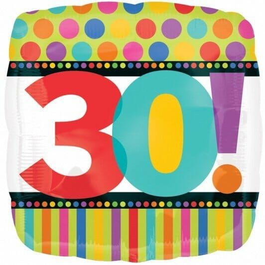 Birthday No.30 Dots & Stripes 18'' Foil Balloon (43cm)