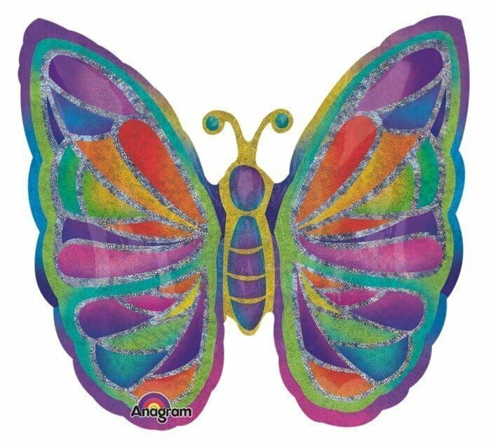 Butterfly Beauty Holographic Super Shape Foil Balloon 25'' x 25'' (64cm x 64cm)