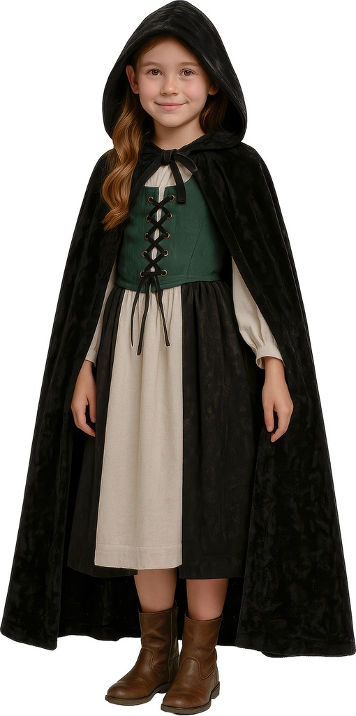 [18985] Black Velvet Cape With Hood 100cm