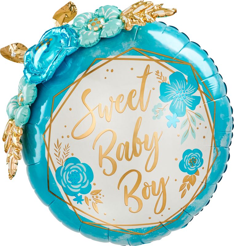 [4312001] Baby Boy Floral Geo Air Fill Only Foil Balloon - 91 x 91cm