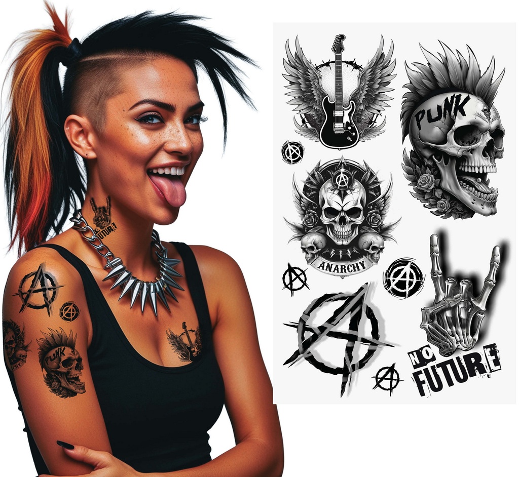 Punk Tattoo Sheet 14x30cm