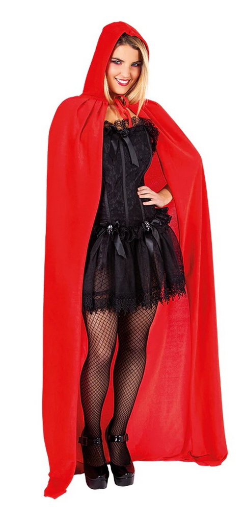 Red Hooded Cape With Velvet Effect