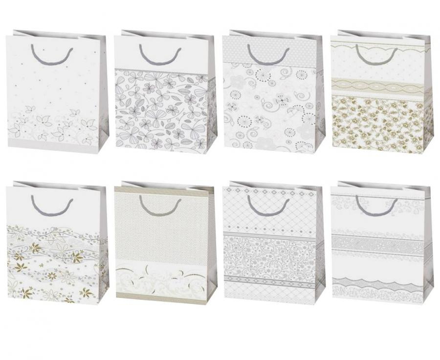 [T3B-OG-8] Gift Bag T3B 160x240x70 Assorted Designs White Bright Silver Gold - 1pc