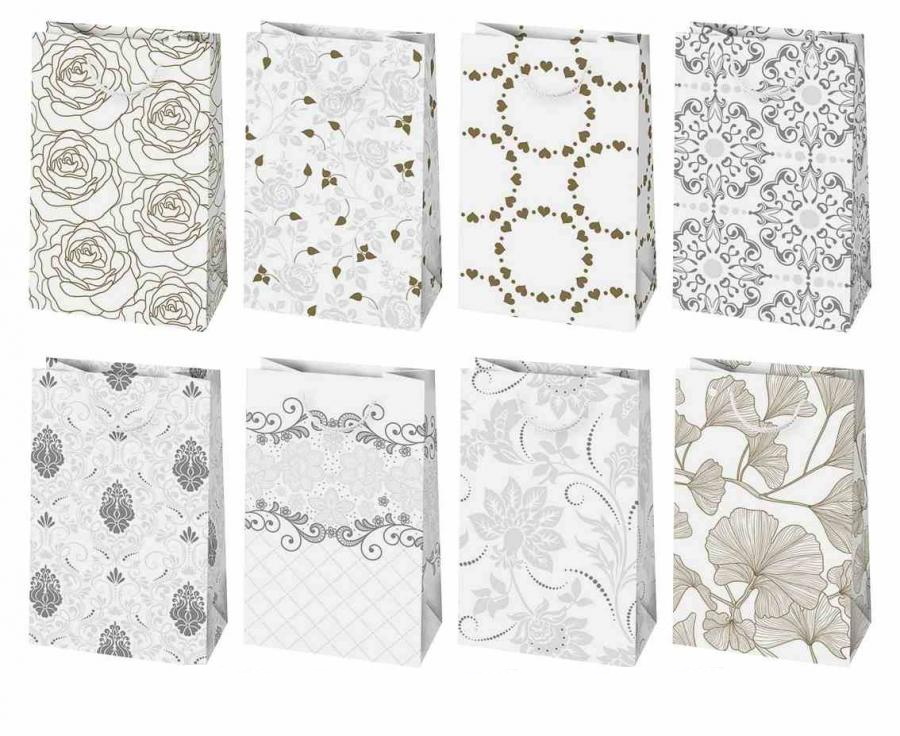 Gift Bag T1 100x160x60mm Assorted Designs White Bright Silver Gold - 1pc