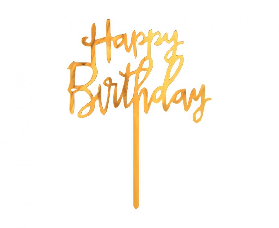 Acrylic Cake Topper Happy Birthday Gold 14x10cm