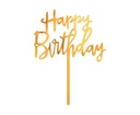 Acrylic Cake Topper Happy Birthday Gold 14x10cm