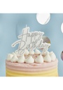 Silver Happy Birthday Wax Candle 1 Pack