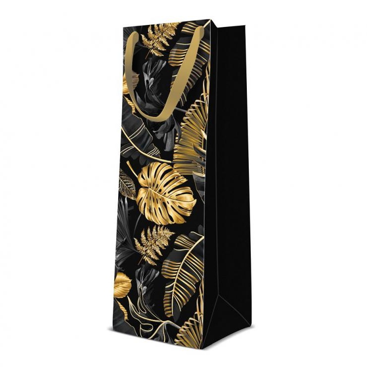 [AGB1023004] Paw Wine Gift Bag Gold Leaves 12x10x37cm