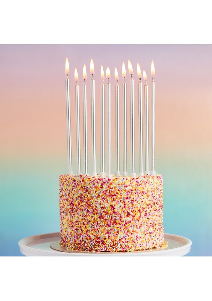 Silver Tall Skinny Wax Candles 12 Pack