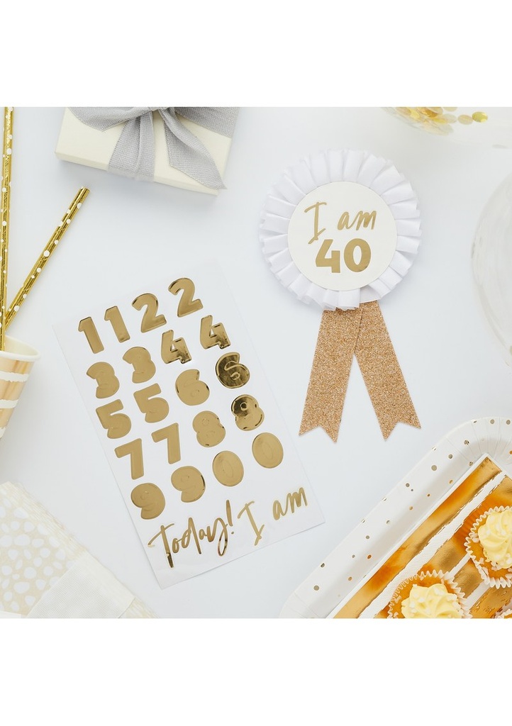 [HBMM353] Gold Milestone Birthday Badge Personalised With Stickers
