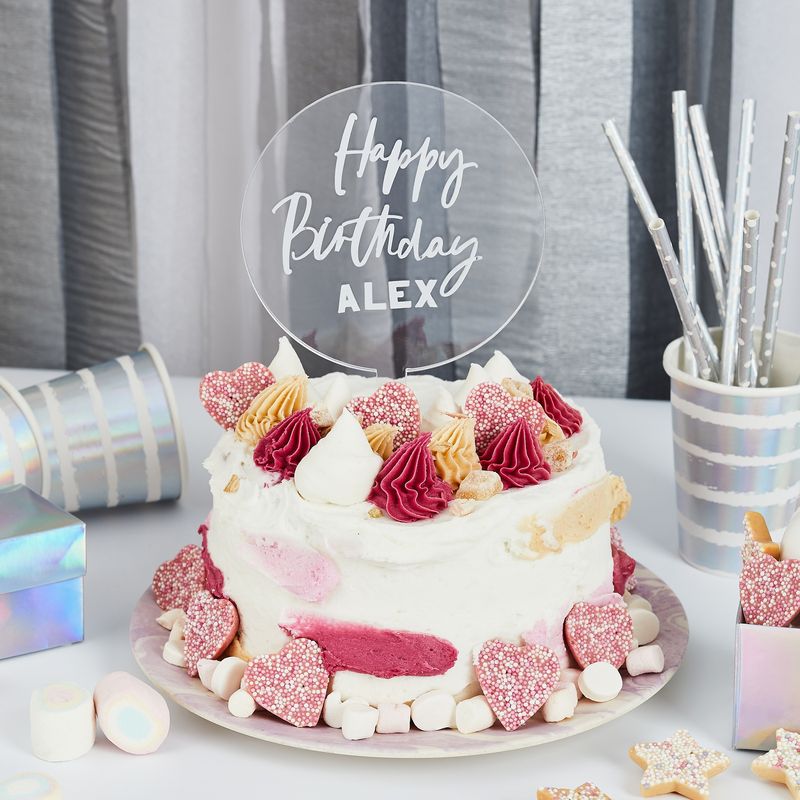 [HBMM311] Acrylic Personalised Cake Topper With Silver Sticker Sheets
