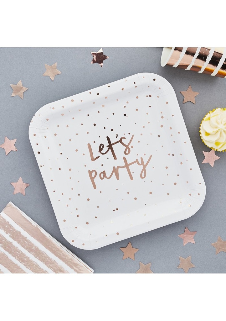 Rose Gold Let's Party 9 Paper Plates 8 pcs