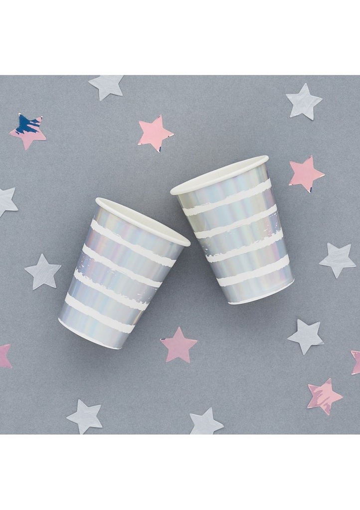 Iridescent Striped Paper Cups 8pk (75x95mm)