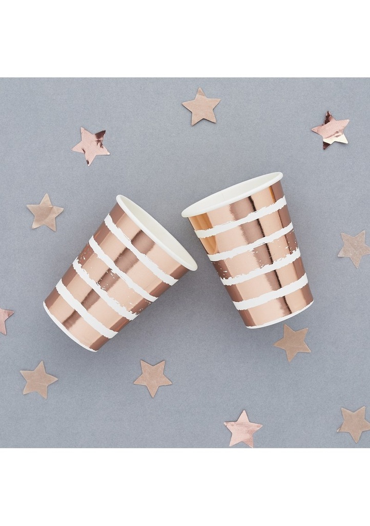 Rose Gold Striped Paper Cups 8pk (75x95mm)