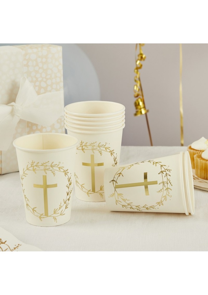 Gold Cross Paper Cups 8 pcs
