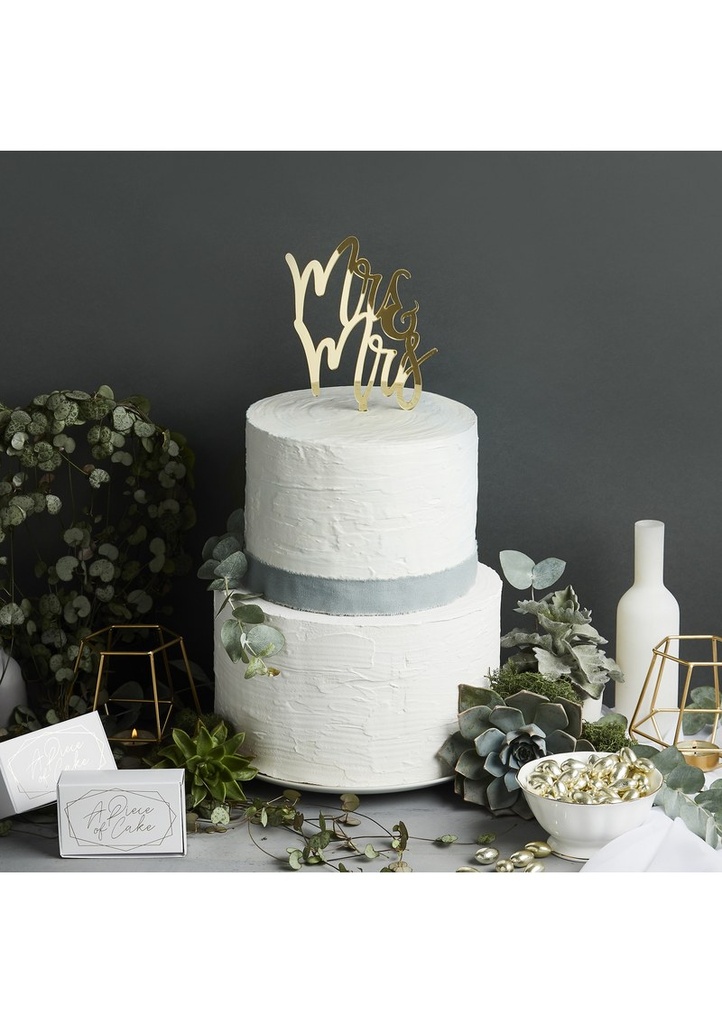 Mr & Mrs Gold Mirror Acrylic Cake Topper 130x200mm