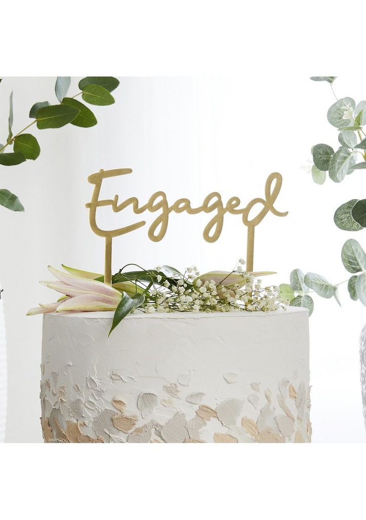 Gold Engaged Acrylic Cake Topper