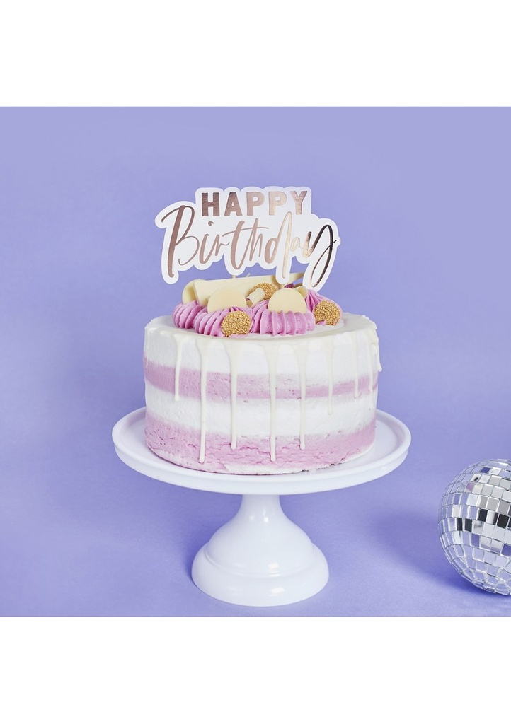 Rose Gold Happy Birthday Card Cake Topper