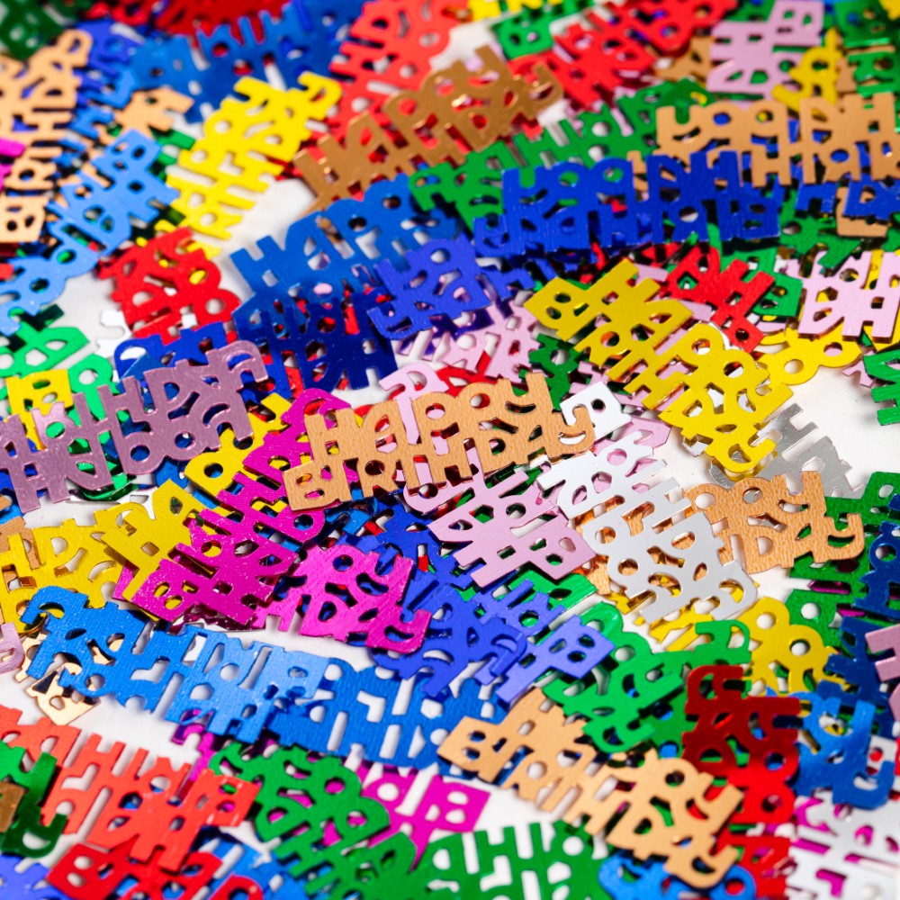 Table Confetti Multicolour Text Happy Birthday - 14g