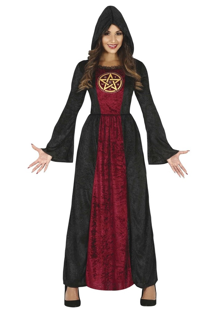 Satanic Priestess Lady Black & Red Hooded Dress – Adult Size Medium (10-12)