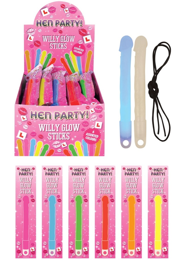 [C69248] Hens Willy Glow Stick 17cm With Lanyard (Assorted Colours) - 1pc