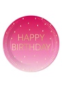 Golden Happy Birthday Pink FSC Paper Plates Large 23cm - 8pk