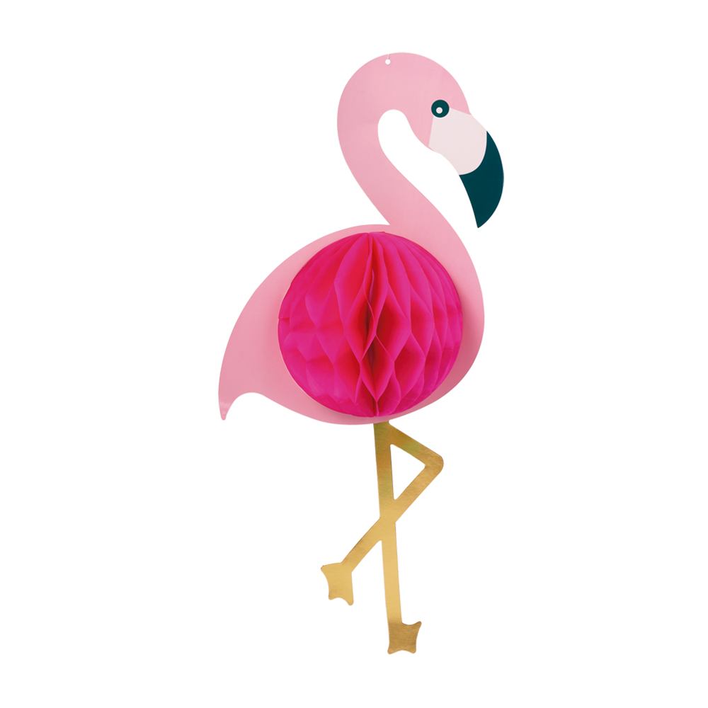 Hawaiian Aloha Honeycomb Flamingo Hanging Decoration - 52x24cm