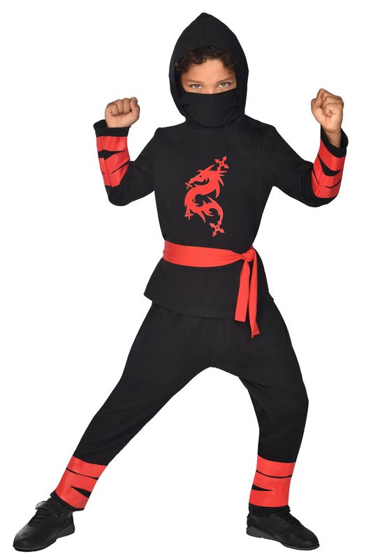 Black & Red Ninja Warrior Costume – Age 10 to 12 Years