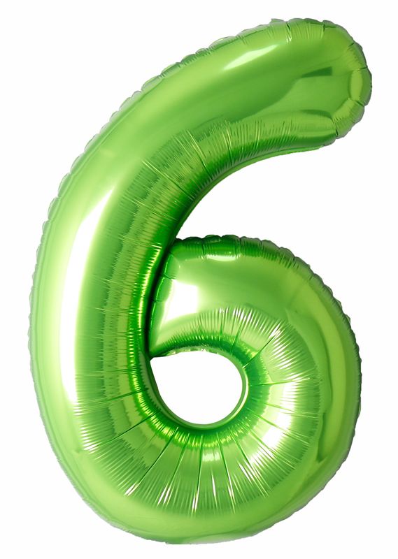 [34NLG6] 40 Inch Foil Balloon Number 6 - Lime Green