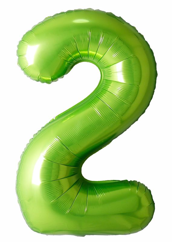 [34NLG2] 40 Inch Foil Balloon Number 2 - Lime Green