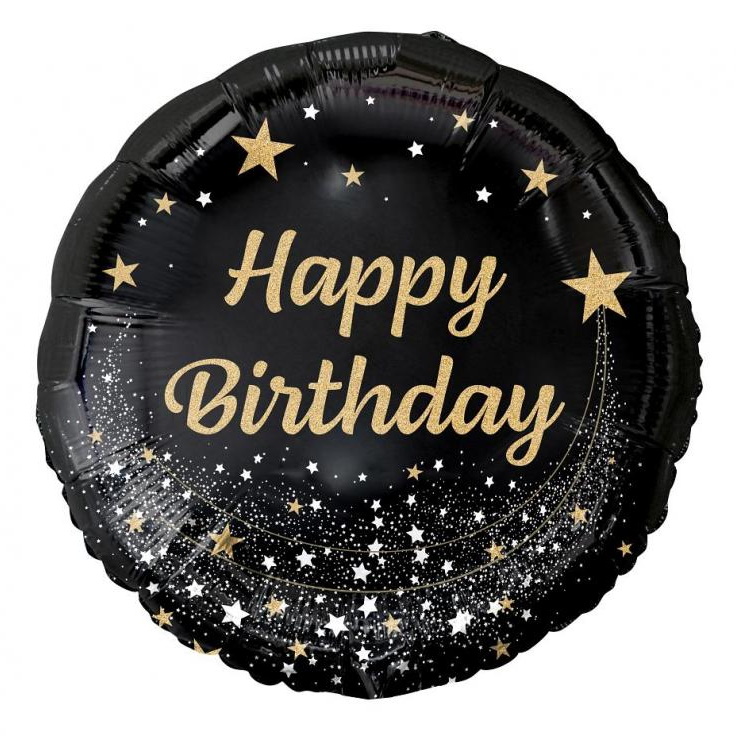 Happy Birthday Gold & Black 18 Inch Foil Balloon