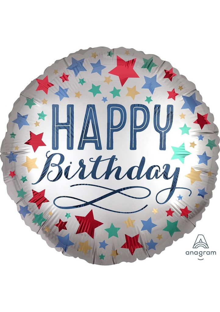 [3906501] Birthday Satin With Stars Standard Circle Foil Balloon 17" (42cm)