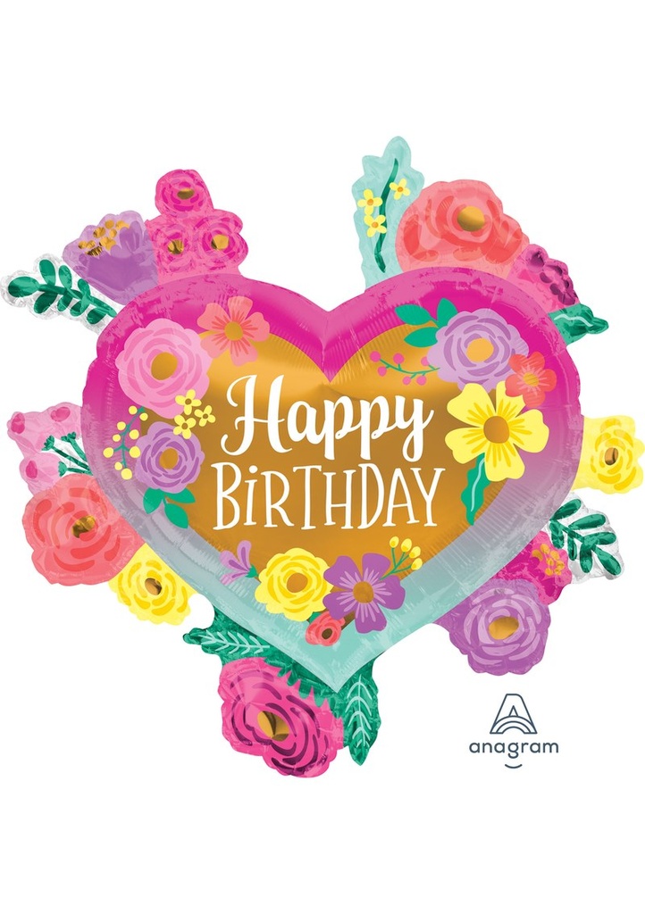 Happy Birthday Painted Flowers SuperShape Foil Balloon - 68 x 68cm