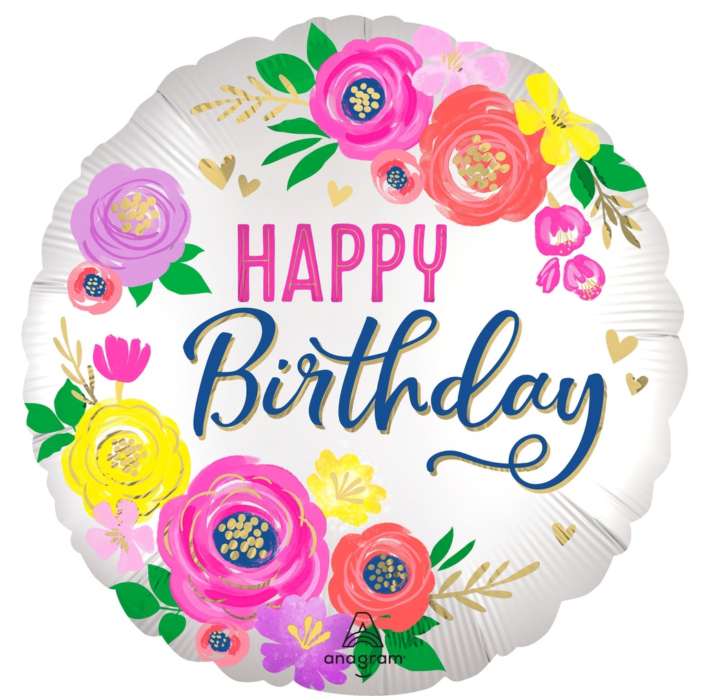 Standard Satin Artful Floral Happy Birthday Foil Balloon 43cm