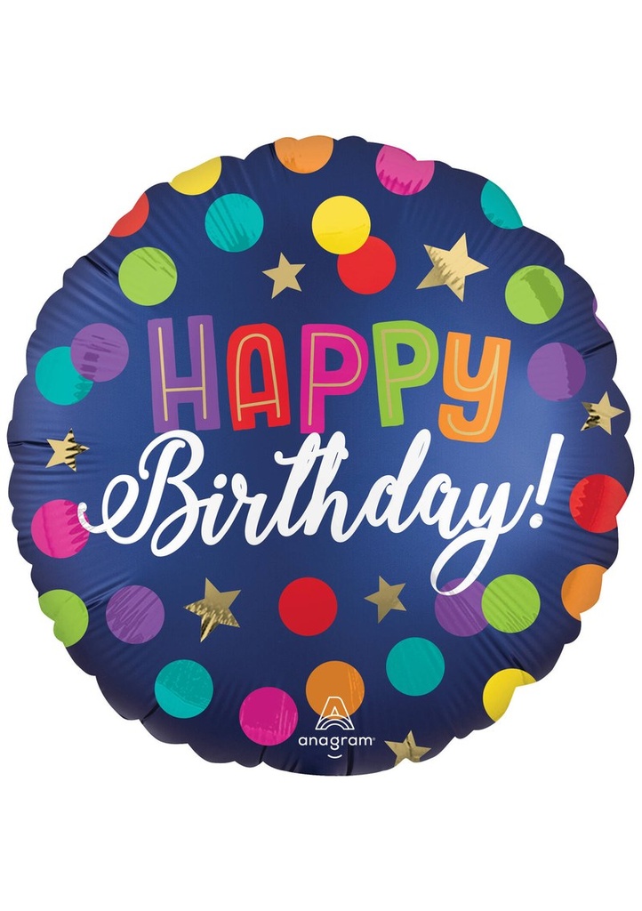 Satin Birthday Blue Confetti Standard Circle Foil Balloon 17" (42cm)