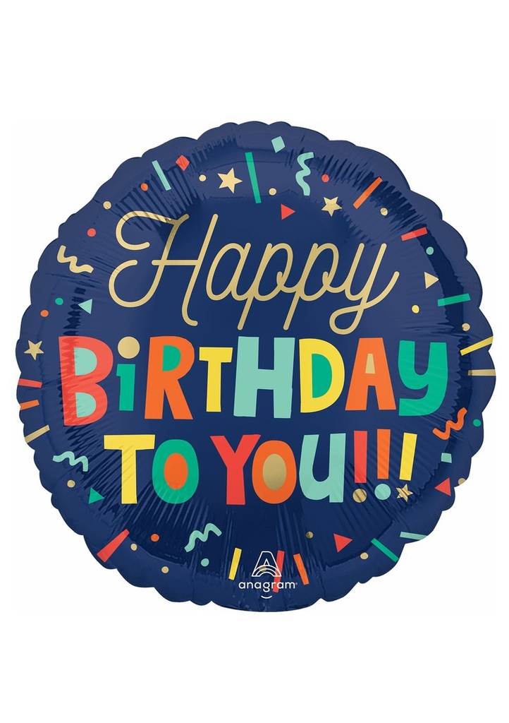 [4696201] Bright Birthday Blocks Standard Circle Foil Balloon 17" (42cm)