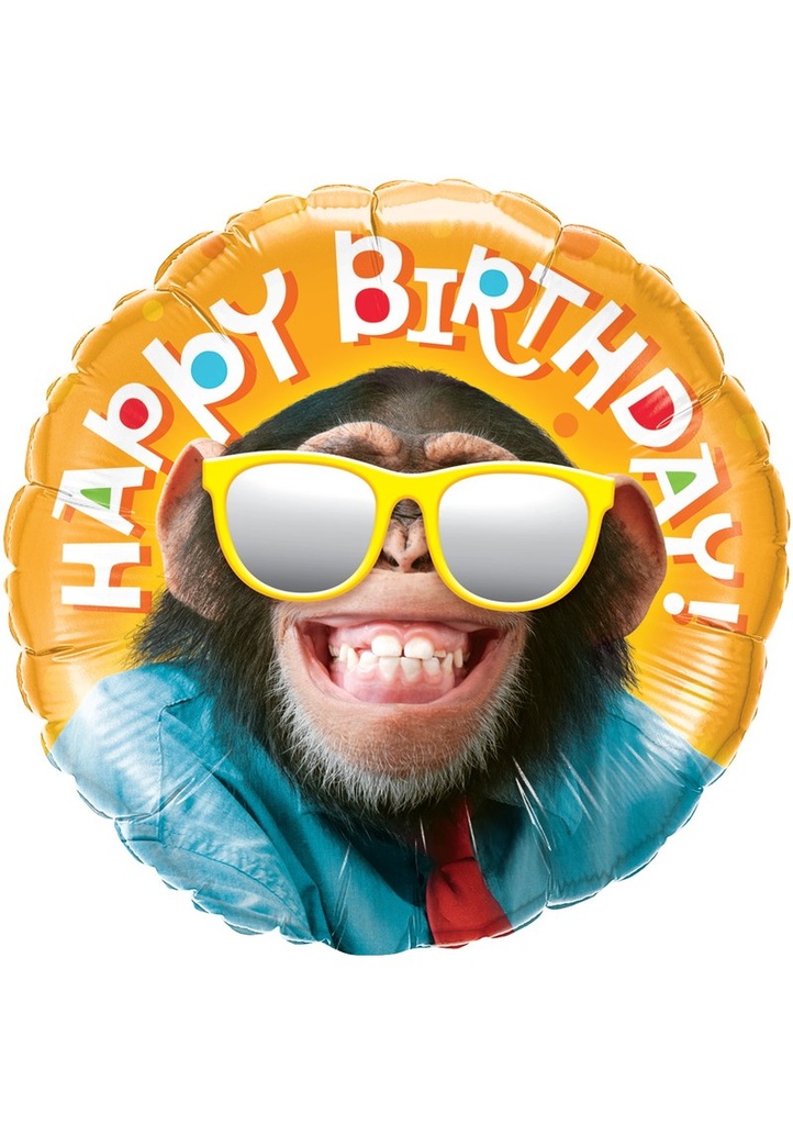 Smiling Chimp Birthday  Standard Circle Foil Balloon 17" (42cm)