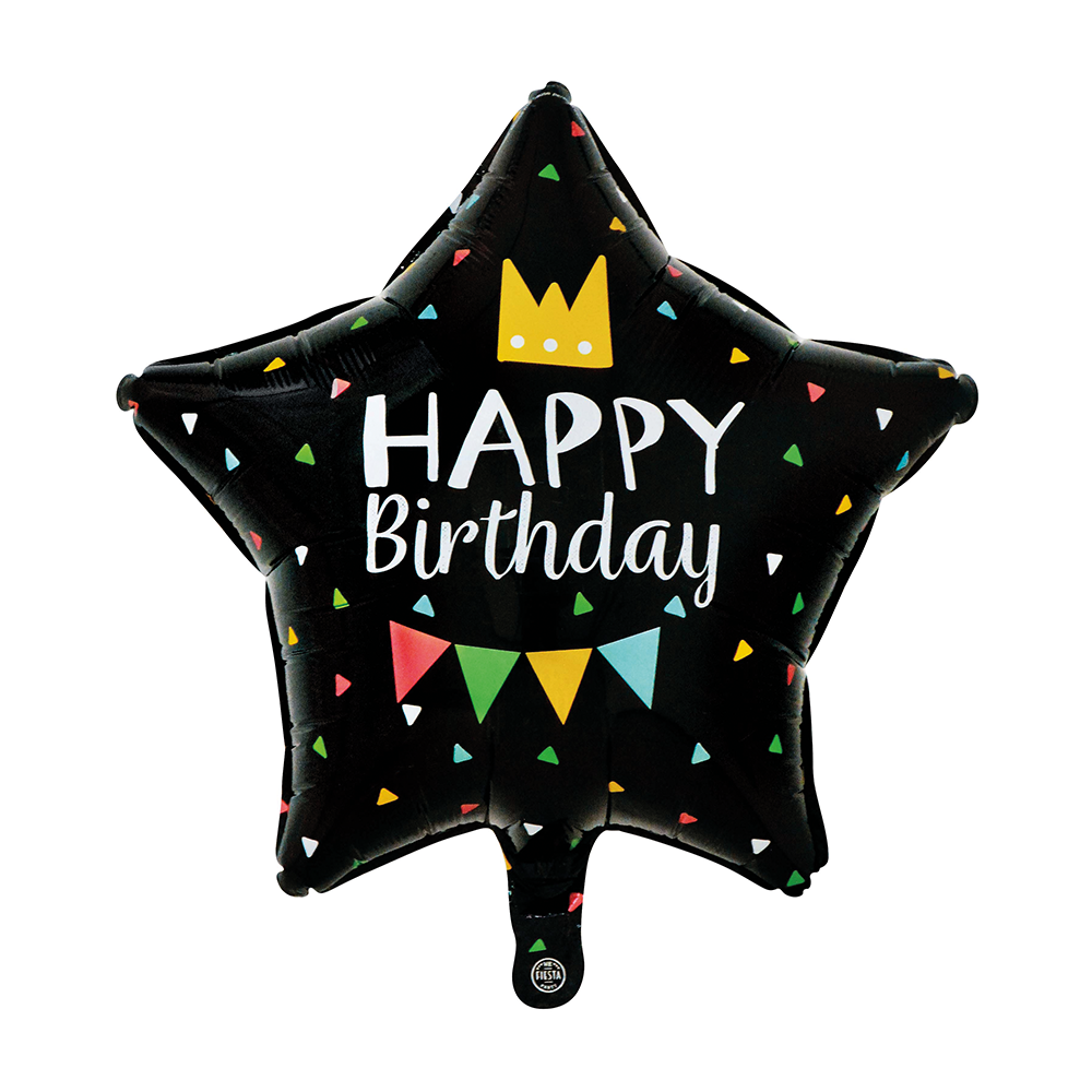 [6013] Foil Balloon 18 Inch Star Shape - Happy Birthday Black
