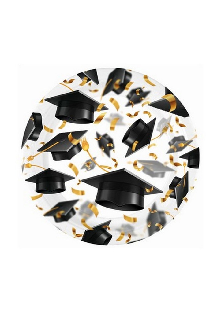 Graduation Hats Paper Plates 18cm - 8pcs
