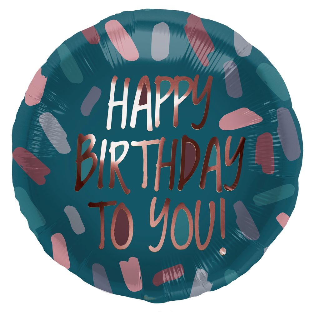 [67915] Foil Balloon Birthday Chique Petrol/Rose Gold - 45cm