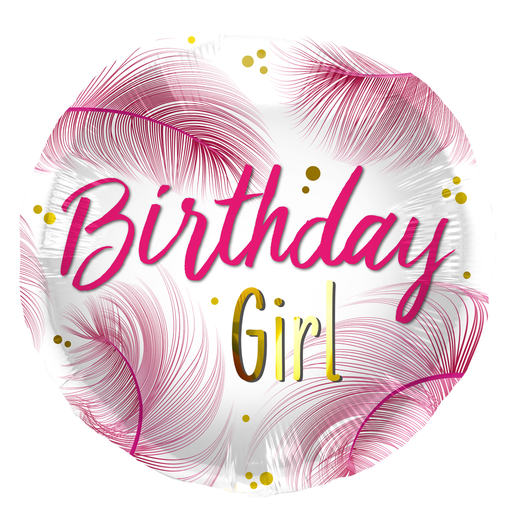 [67917] Foil Balloon Birthday Girl Feathers - 45cm